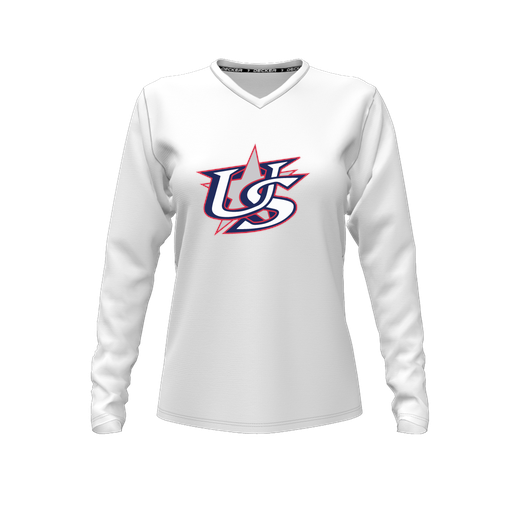 [FTLVCFWH-FYXS-LOGO1] Decker Comfort T-Shirt (Female Youth XS, White, V Neck, Logo 1, Long Sleeve)