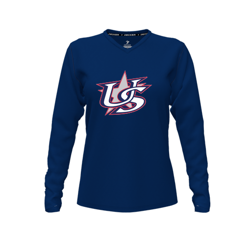 [FTLVCFNV-FYXS-LOGO1] Decker Comfort T-Shirt (Female Youth XS, Navy, V Neck, Logo 1, Long Sleeve)
