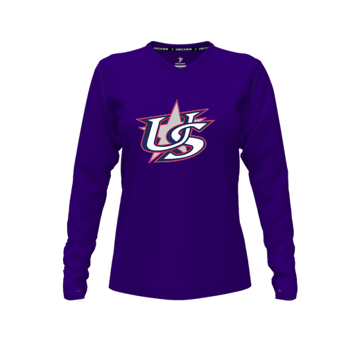 [FTLVPTPP-FYXS-LOGO1] Decker Performance T-Shirt (Female Youth XS, Purple, V Neck, Logo 1, Long Sleeve)